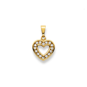Herzanhänger 18 Karat Gelbgold 750 mit 16 Zirkonia - 13x12 mm