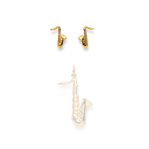 Saxophon Ohrstecker in 750/18 Karat Gelbgold für Damen