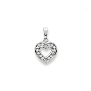 Herzanhänger 18 Karat Weissgold 750 mit 16 Zirkonia - 13x12 mm