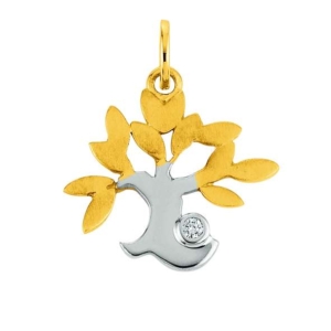 Lebensbaum Anhänger mit 1 Brillant in 750/18 Karat Bicolor-Gold (Weiss & Gelb)