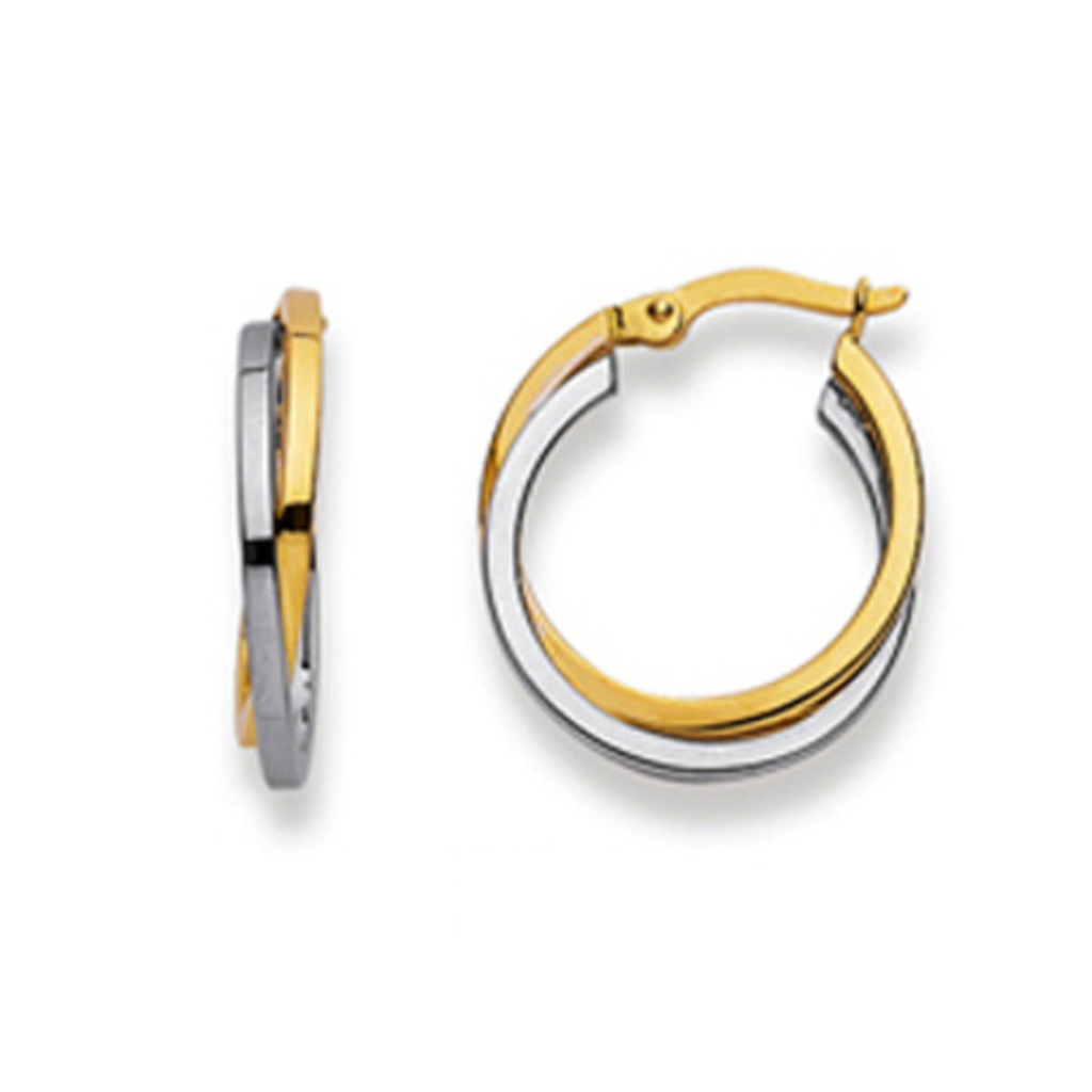 Creolen Damen Ohrringe in 750/18 Karat Gelb- & Weissgold
