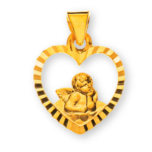 Herzanhänger mit Schutzengel in 750/18 Karat Gelbgold - AME1016