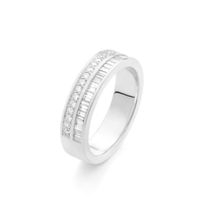 Facet Cnc Ring Halbgefasster 18 K Weissgold Memoirering mit Diamant, Baguette