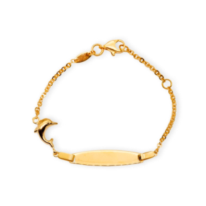 Baby Kinder Gelbgold ID-Armband mit Delfin & Gratis Gravur - GB-894/18