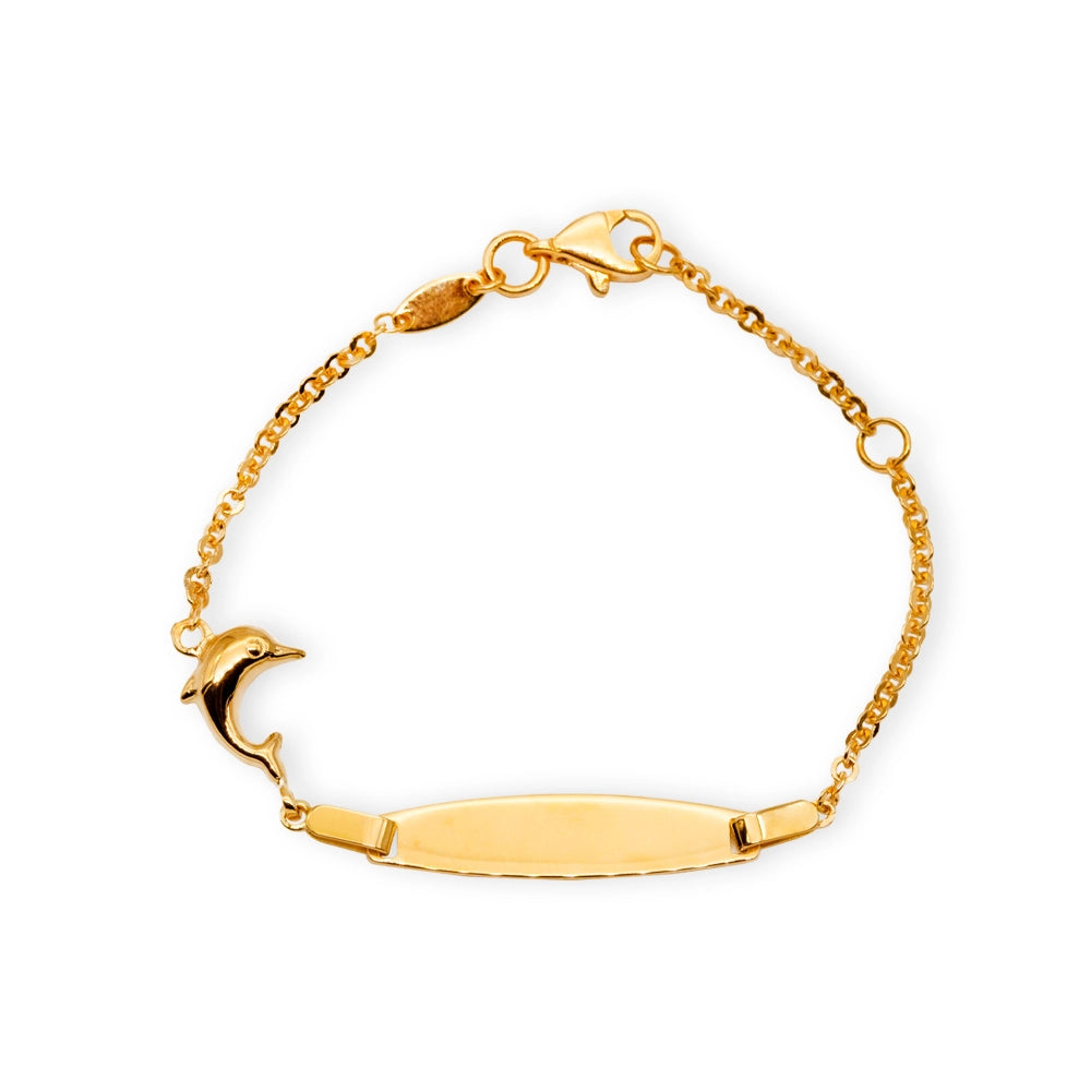 Baby Kinder Gelbgold ID-Armband mit Delfin & Gratis Gravur - GB-894/18