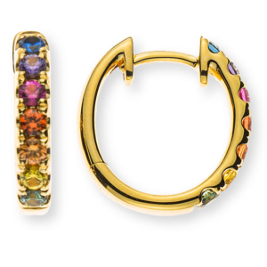 "Rainbow" Scharnier-Kreolen Gelbgold 750 mit mit 14 runden Saphiren 0.63ct.