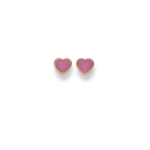 Herz Ohrstecker 18K Gelbgold 750 Pink Emaille - 4x4 mm