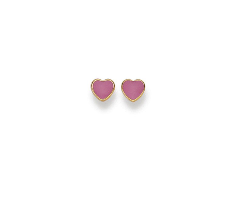 Herz Ohrstecker 18K Gelbgold 750 Pink Emaille - 4x4 mm