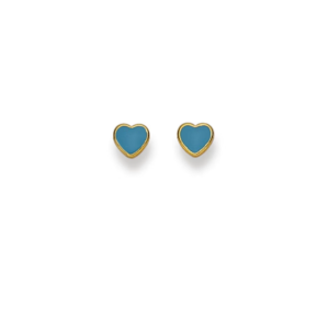 Herz Ohrstecker 18K Gelbgold 750 - Blau Emaille - 4x4 mm