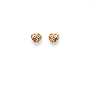 Herz Ohrstecker 18K Gelbgold 750 mit rosa Zirkonia - 5x5 mm