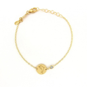 Baby Kinder Gelbgold Bracelet mit Delfin & Gratis Gravur - Hellblau GB-9453