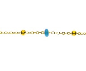Collier Spiegelanker Gelbgold 750 mit kleinen Kugeln in Gold & Emaille hellblau - CGO110942