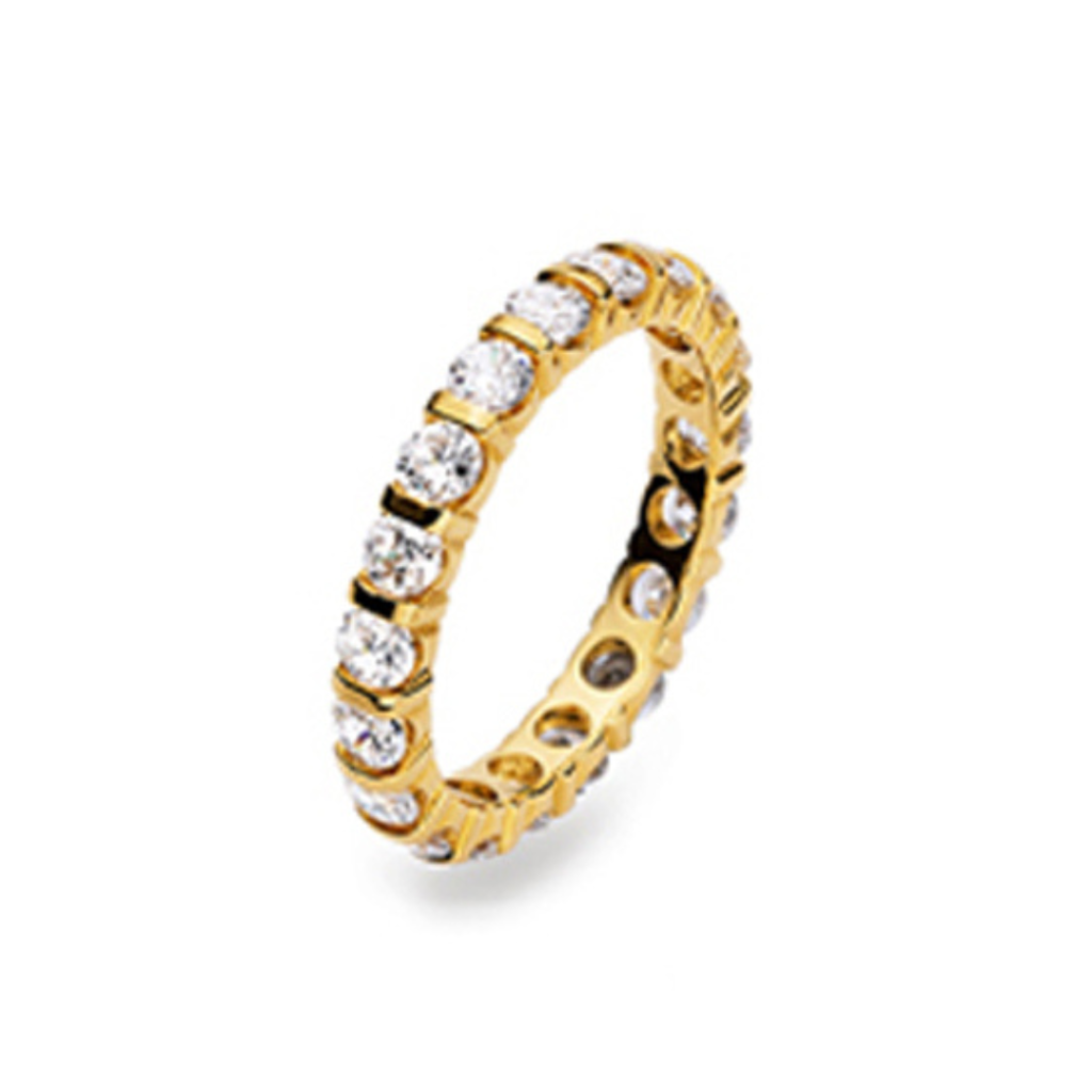 Damenring mit Zirkonia in 750/18 Karat Gelbgold, Memoire, Classic