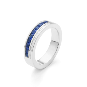 Facet Cnc Ring halbgefasster Memoirering in 750/18 K Weissgold mit Saphir