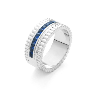 Facet Halbgefasster 18 Karat Weissgold Saphir Memoire Ring mit 14 Diamanten