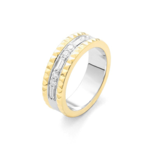 Facet Cnc Ring 18 K Gelb- & Weissgold Memoirering mit Diamant und Baguette