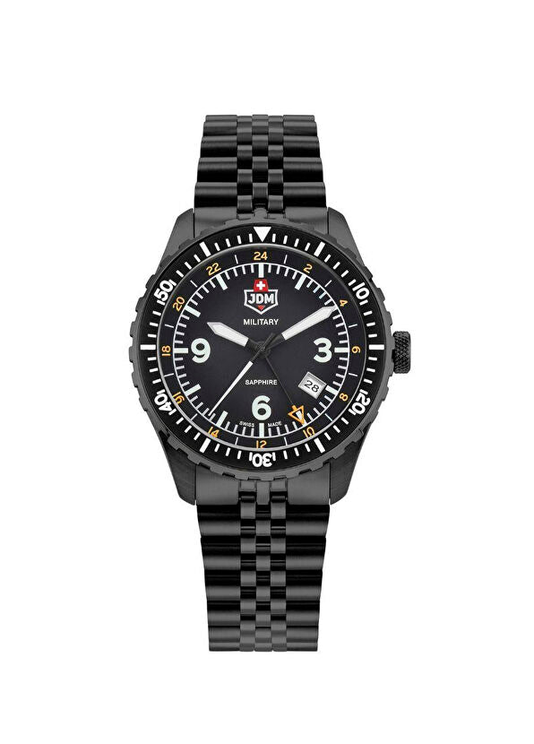 JDM Militär Wingman Herrenuhr aus Schwarzem Stahl - JDM-WG028-01