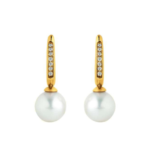 Ohrhänger Classic in 18 Karat Gelbgold mit Süsswasserperle, Diamanten