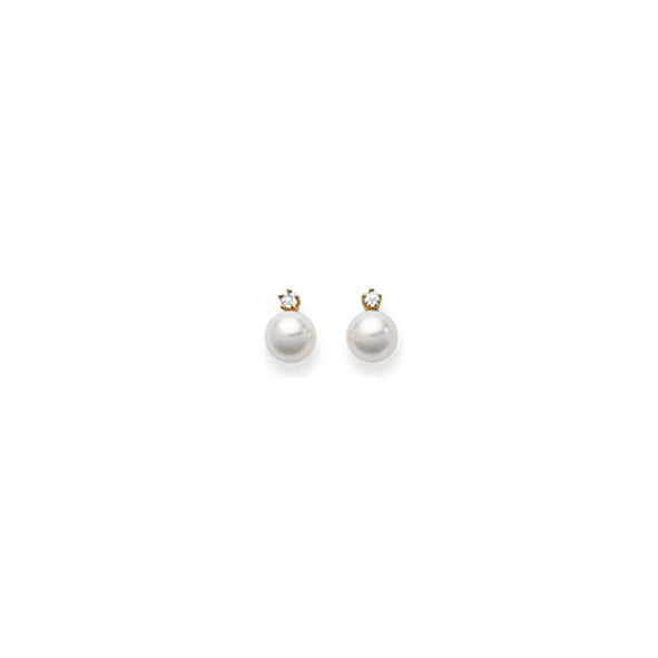 Ohrstecker 18 Karat Gelbgold mit Akoya Perle 6.5-7 mm und Diamant