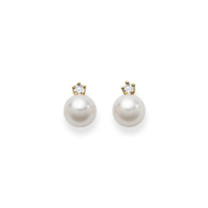 Ohrstecker 18 Karat Gelbgold mit Akoya Perle 7-7.5 mm und Diamant