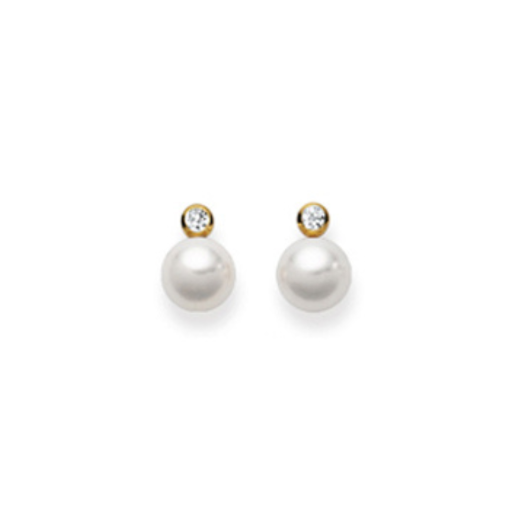 Ohrstecker 18 Karat Gelbgold mit Akoya Perle 8-8.5 mm und Diamant 0.10 ct
