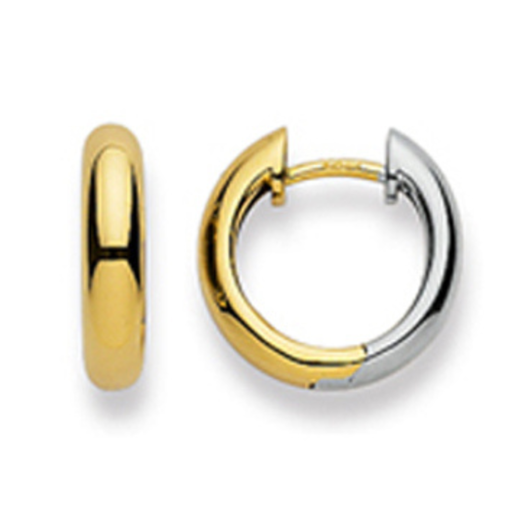 Scharnier-Creolen in 750/18 Karat Gold - Bicolor, Classics, 15 mm
