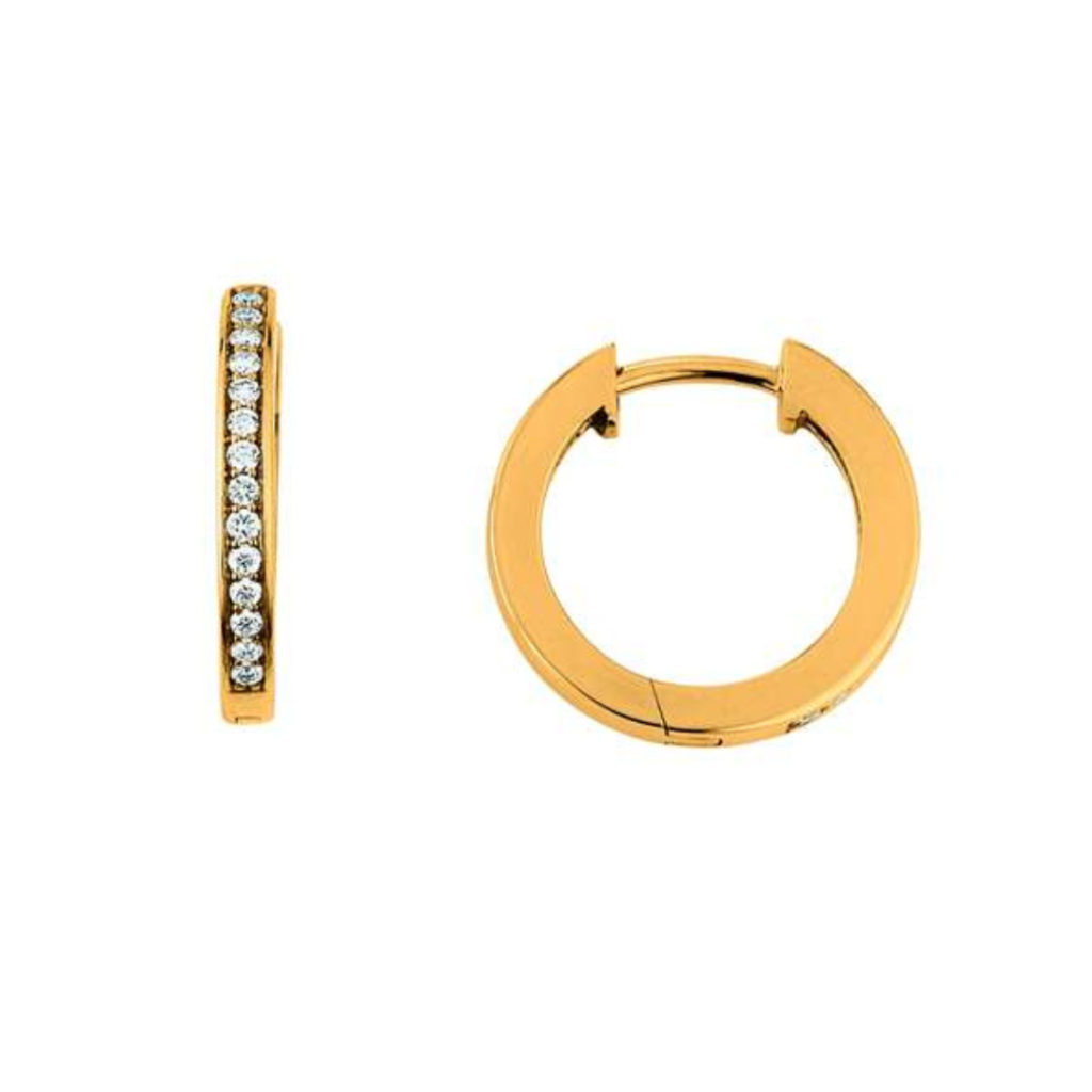 Scharnier-Creolen in 18 Karat Gelbgold mit Diamanten, 15 mm