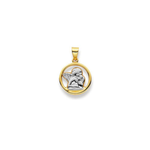 Schutzengel Anhänger Rund in 750/18 Karat Gold Bicolor - 1558.03354/1200