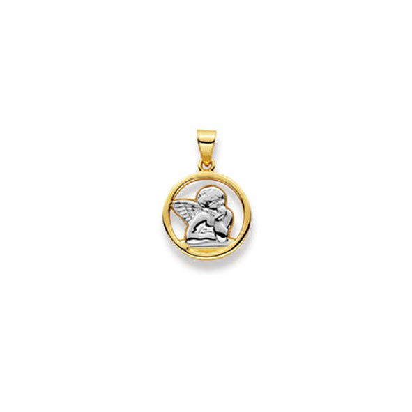Schutzengel Anhänger Rund in 750/18 Karat Gold Bicolor - 1558.03354/1200