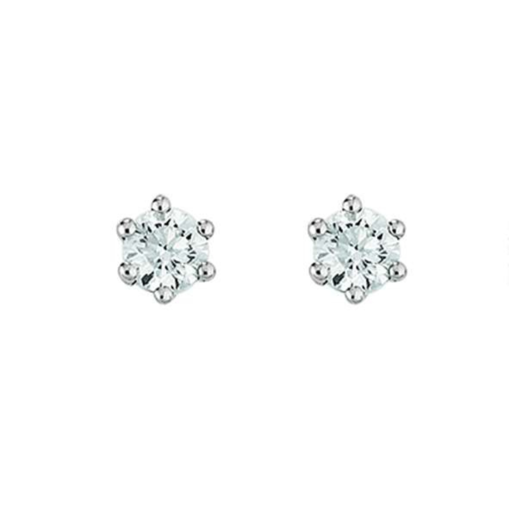 Solitär Ohrstecker in 18 Karat Weissgold mit Diamanten, 0.15 ct, 6-Griff Fassung