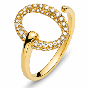 Ring mit offener Schiene und rundem Ringkopf Gelbgold 750