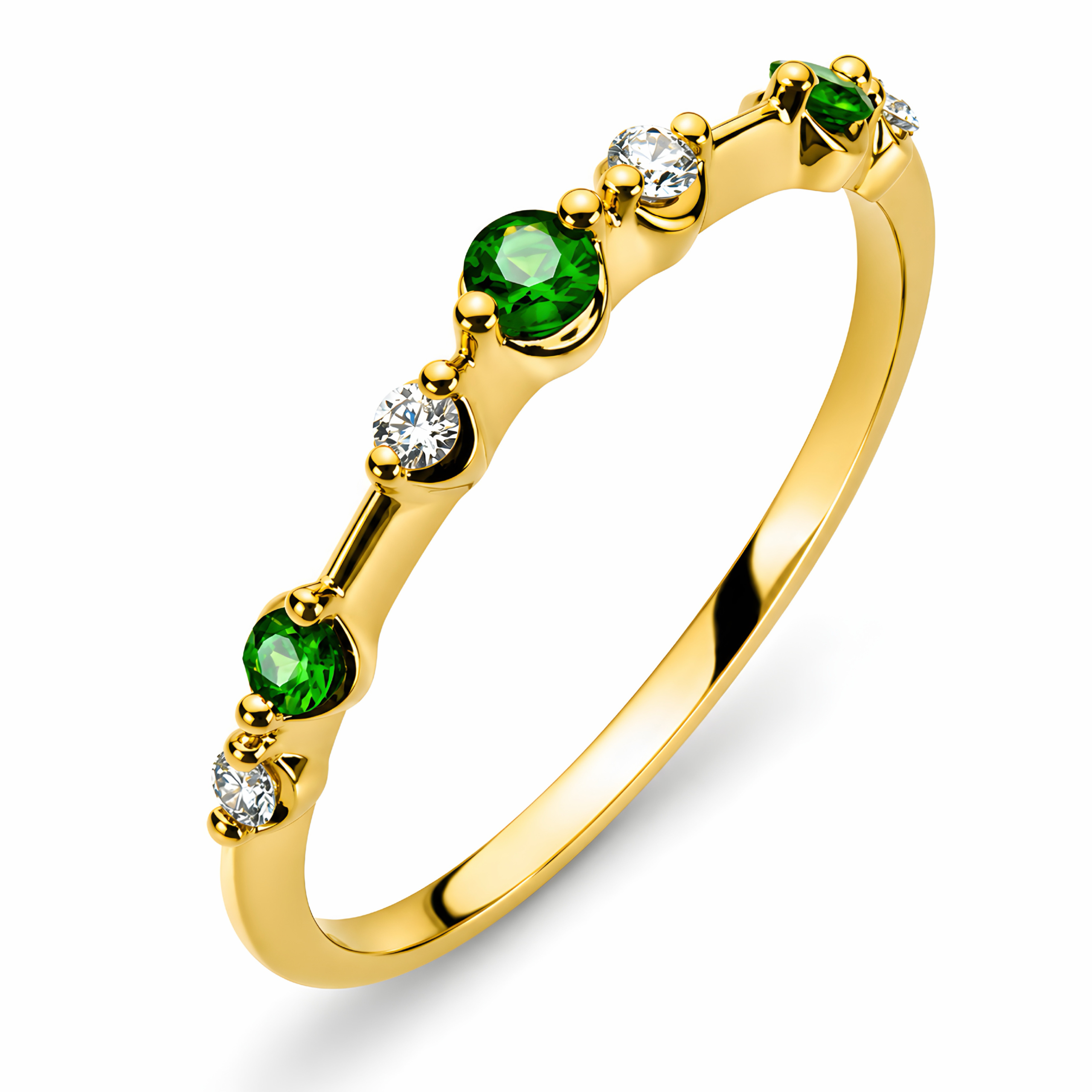 Ring Gelbgold 750 mit 4 Brillanten H SI Tot. 0.06ct. & 3 Smaragde 0.10ct.