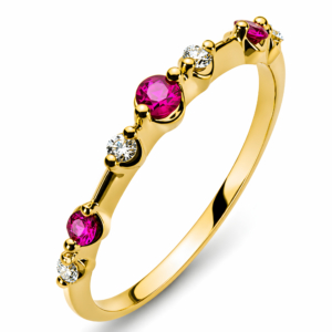 Ring Gelbgold 750 mit 4 Brillanten H SI Tot. 0.06ct. & 3 Rubinen 0.14ct.