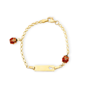 Baby Kinder Gelbgold Bracelet mit Marienkäfer & Gratis Gravur, 14-16 cm - GB-250/9 Karat