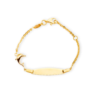 Baby Kinder Gelbgold 9K Bracelet mit Delfin & Gratis Gravur - GB-894