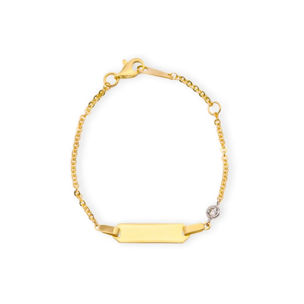 Baby Kinder Gelbgold Bracelet mit Zirkonia-Stein & Gratis Gravur - GB-949/9 Karat